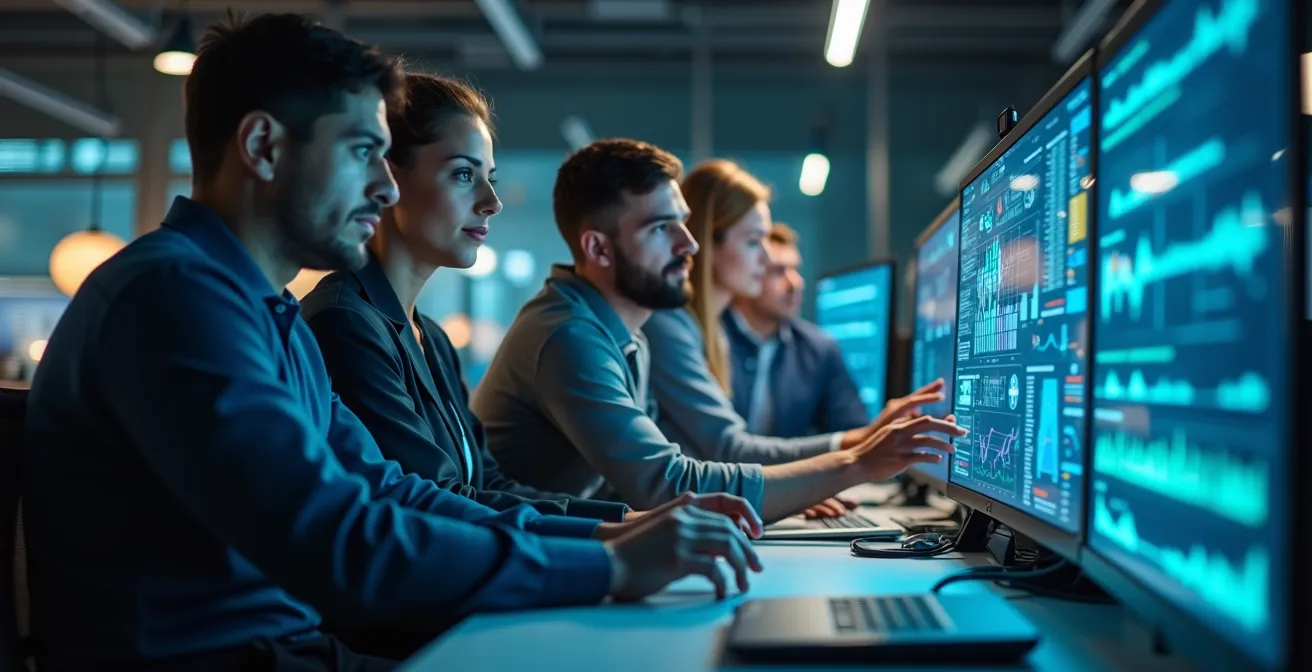 Illustration symbolique d'équipes collaborant efficacement pour une observabilité performante