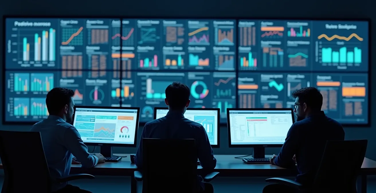 Illustration conceptuelle de la maintenance réseau prédictive avec interface technologique avancée